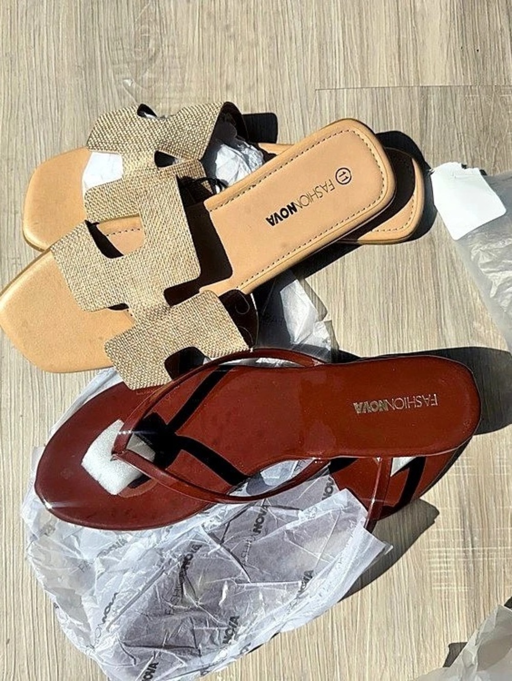 Fashion Nova Summer Glow Flat Sandal Strappy Brown & Beige US 7